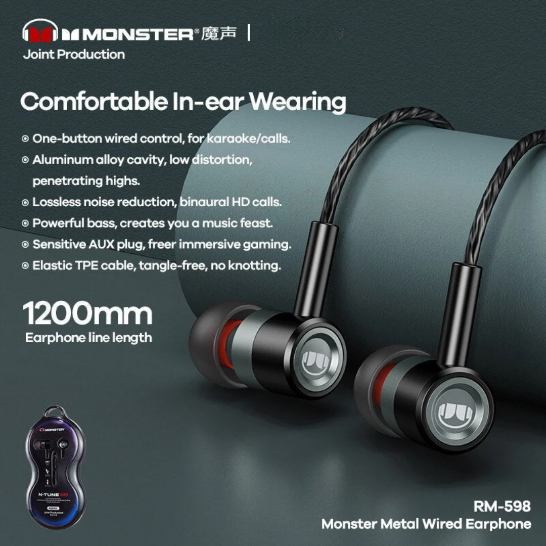 REMAX RM-598 3.5MM EARPHONE (WIRED) (MONSTER METAL) FOR MUSIC & CALL